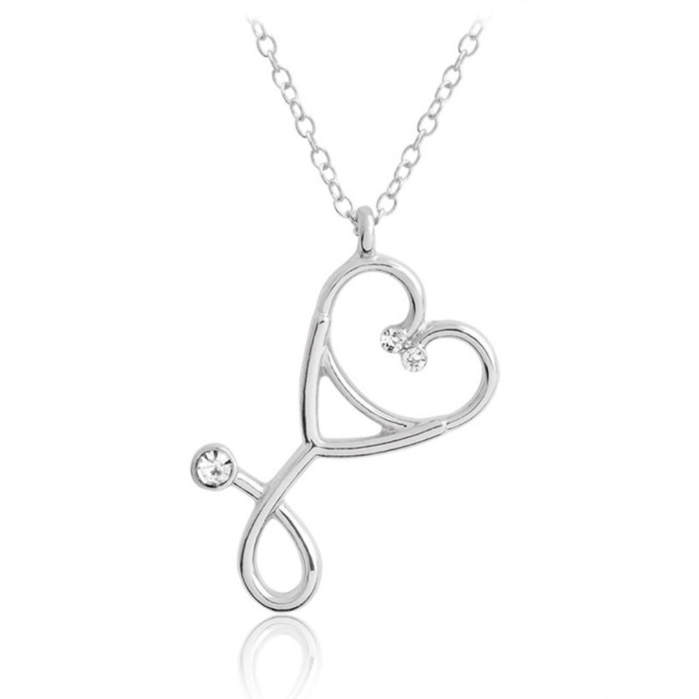 Stethoscope Crystal Silver Plated Necklace